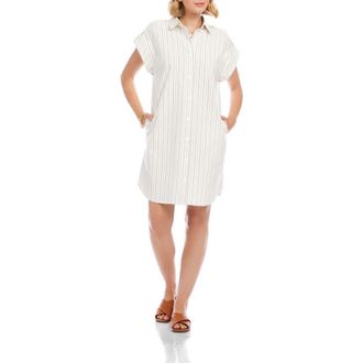 Karen Kane Stripe Cap Sleeve Shirtdress in Off White/Black at Nordstrom, Size X-Large