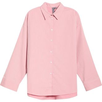 Sweaty Betty Summer Stripe Button-Up Shirt in Melrose Pink White Stripe at Nordstrom, Size Medium