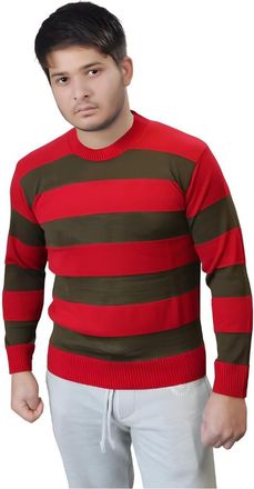 Generic Mens Red Green Stripe Knitted Jumper Casual Freddy Krueger Style Halloween Fancy Dress Boys Long Sleeve Pullover Winter Sweater Top Nightmare On Elm S