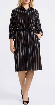 Foxcroft Esther Stripe Cotton Shirtdress in Black/Almond at Nordstrom, Size 3X