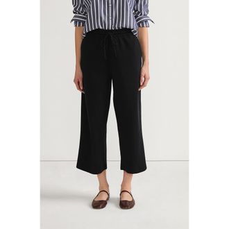 Lands End Sport Knit Pull On Drawstring Wide Leg Crop Pants in Black at Nordstrom, Size X-Small