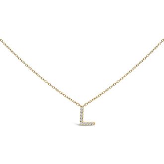 House of Brilliance 10K Yellow Gold Diamond Accent A-Z Block Initial Pendant Necklace in Yellow Gold | L at Nordstrom