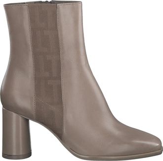 Tamaris Beige leren enkellaarsjes met hak - Dames - Laarzen met Hak - Beige - 38 EU - Leer - Schoenen