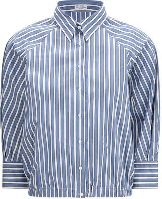 Brunello Cucinelli Blue Cotton Pattern Womens Shirt