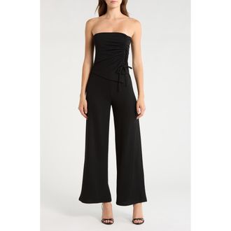 Madden Girl Ruched Strapless Jumpsuit in Black at Nordstrom Rack, Size Large