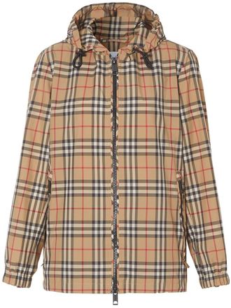 Burberry Vintage Check hooded jacket - women - Polyester/Recycled Polyester - 16 - Neutrals