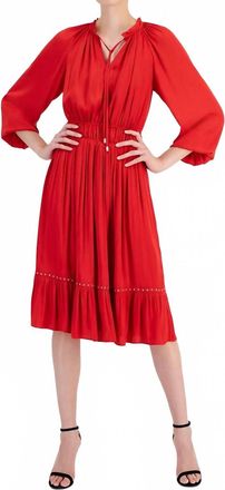 T Tahari Split-Neck Quarter-Sleeve Dress In Tomato