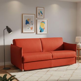 Dmora Sof&aacute; Cama 2 Plazas Trovo, Desenfundable, Con Almacenamiento Made In Italy, Apertura Abatible, 180x95 Cm Naranja