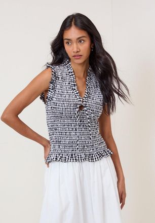 Nobody's Child Black Gingham Shirred Top