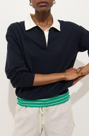 Alex Mill Bond St. Contrast Collar Cotton & Cashmere Polo Sweater in Navy/navy at Nordstrom, Size X-Small