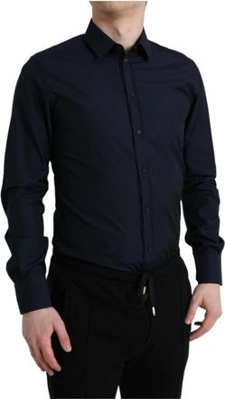 Dolce & Gabbana Gold Dress Shirt - Heren - Casual Overhemden - Blauw - M - Katoen - Overhemden