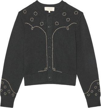 The Great. Womens Knit Studded Cardigan In Black