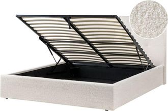 Beliani Cama Con Almacenaje Moderna Tapizada De Boucl&eacute; Blanco Crema Con Somier 160 X 200 Cm Lorient