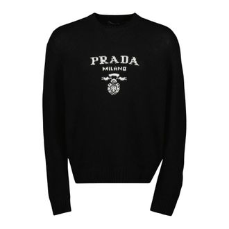 Prada Cashmere Knitwear, male, Black, Size: L Black Wool and Cashmere Sweater