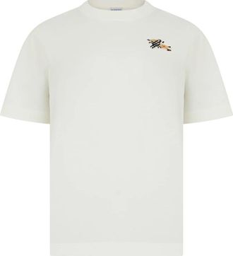 Burberry Geborduurd katoenen T-shirt - Dames - T-shirts - Wit - M - Katoen - Tops