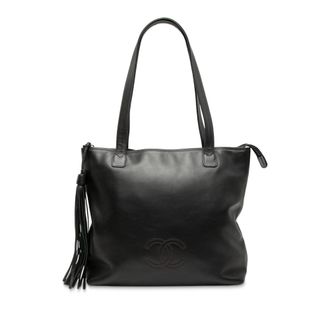 Chanel Pre-owned Womens Cc Lambskin Tassel Tote - Black Leather - One Size