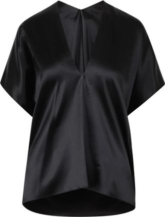Nina Ricci Satijnen Top met V-hals - Dames - Blouses - Zwart - XS - Satijn - Overhemden
