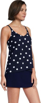 Lands End D-Cup Chlorine Resistant V-Neck Tulip Hem Tankini Swimsuit Top with Adjustable Straps in Deep Sea Navy Polka Dot at Nordstrom, Size X-Large
