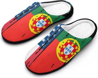 Generic U.S. And Portugal Flag Funny Mens Cotton Slippers Soft Non-Slip Rubber Sole House Slipper Indoor Outdoor