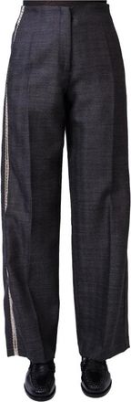 Forte_Forte Wollen broek met juwelen zijband - Dames - Straight fit broeken - Grijs - M - Wol - Broeken