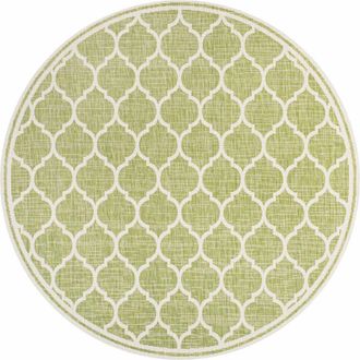 Jonathan Y Designs Trebol Moroccan Trellis Textured Weave Indoor/Outdoor Round Area Rug in Green/cream at Nordstrom, Size 5Ft 0In X 5Ft 0In