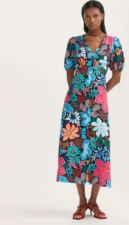 Finery Sarah Floral Button Down Midi Dress in Blue Floral at Nordstrom, Size 16
