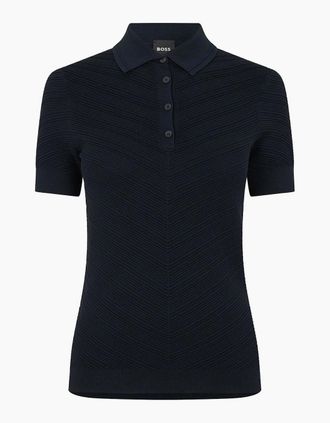 HUGO BOSS Womens Collared Neck Short Sleeve Jersey Polo Shirt - Navy - Size: 14