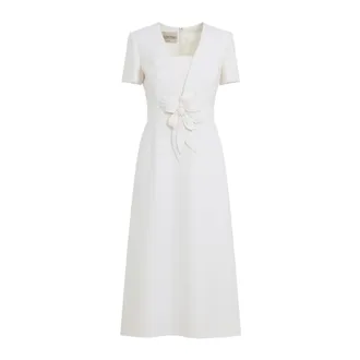 Valentino Embroidered Crepe Couture Dress - female - Valentino - Midi Dresses - White - M - Dresses