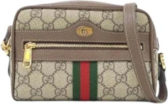 Gucci Pre-owned Cross Body Bags, female, Beige, Size: ONE SIZE Pre-owned Ophidia GG Supreme Canvas Leather Shoulder Bag