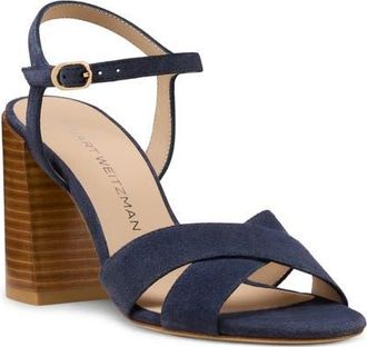 Stuart Weitzman Alyssa Ankle Strap Sandal in Nice Blue/New Camel at Nordstrom, Size 6.5