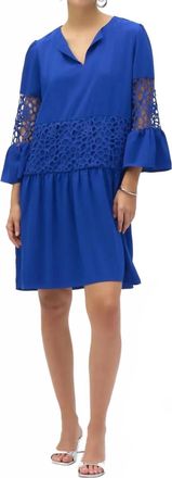 Joseph Ribkoff Laser Cut 3/4 Sleeves A-Line Dress In Royal Sapphire