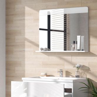 Vicco Espejo De Ba&ntilde;o Izan, Blanco Alto Brillo, 80.1 X 62 Cm Con Estante