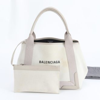 Balenciaga Beige Off-White Canvas Leather Handbag Tote Bag (Pre-Owned)