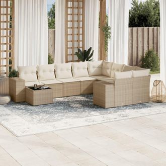 vidaXL Juego De Sof&aacute;s Jard&iacute;n Con Cojines Beige 10 Pzas Rat&aacute;n Sint&eacute;tico Vidaxl