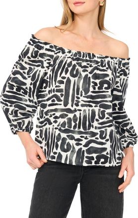 Vince Camuto Off the Shoulder Puff Sleeve Top in Rich Black Multi at Nordstrom Rack, Size X-Large