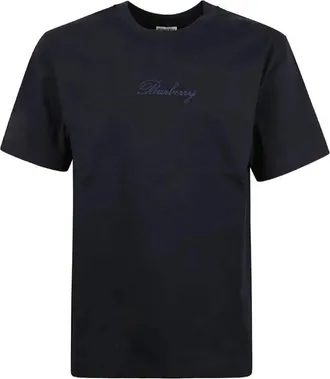 Burberry Ryan Check Cursive Logo Cotton T-Shirt, Size Medium