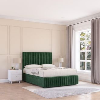 Sloomy Madison Plush Velvet Memory Foam Bed Set With 4 Drawers, Mattress & Headboard in Green | Size: Small Double