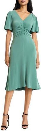Maggy London Ruched Bodice Midi Dress in Foil Green at Nordstrom Rack, Size 12