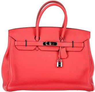 Herm&egrave;s Red Leather Palladium-Plated Birkin 35 Bag (Authentic Pre-Loved)