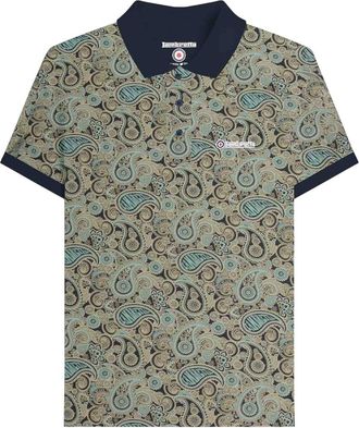 Lambretta Heren SS25 Paisley gemerkt poloshirt (Marine/Cameoblauw)