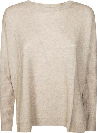 Absolut Cashmere Girocollo Over Manica Guanto - Dames - Ronde hals truien - Beige - S - Truien & Vesten
