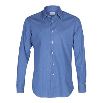Xacus Op maat gemaakt klassiek katoenen chambray overhemd - Heren - Casual Overhemden - Blauw - M - Katoen - Overhemden