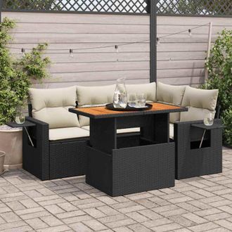 vidaXL Vidaxl - Set De Muebles De Jard&iacute;n 5 Pzas Y Cojines Rat&aacute;n Sint&eacute;tico Negro