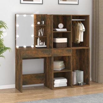 vidaXL Vidaxl - Tocador Con Led Y Armario Madera Contrachapada Roble Ahumado