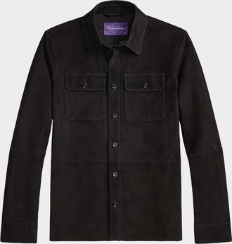 Ralph Lauren Purple Label Mens Barron Suede Flap-Pocket Overshirt