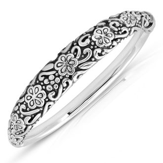 MAX + STONE 925 Sterling Silver 7 Inch Floral Filigree Bracelets with Hinged Clasp