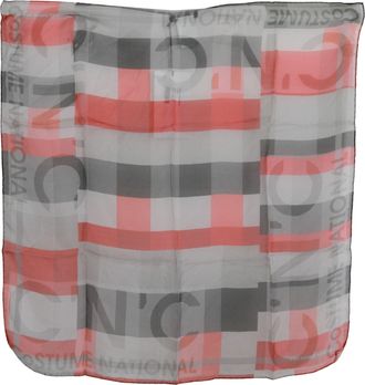 Costume National Womens Red Silk Branded Gray Scarf