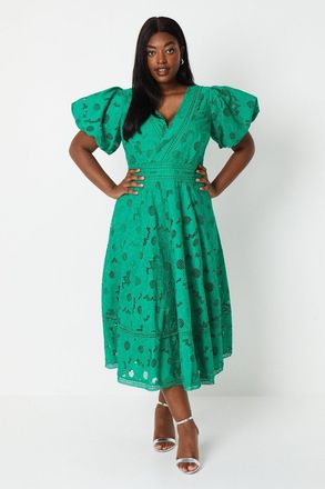 Coast Plus Lace Midi Dress With Puff Sleeve