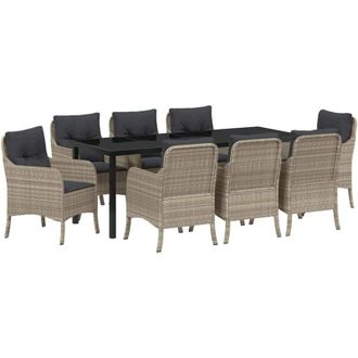 vidaXL Conjunto De Comedor De Jard&iacute;n 9 Pcs Gris Claro Polirat&aacute;n Vidaxl