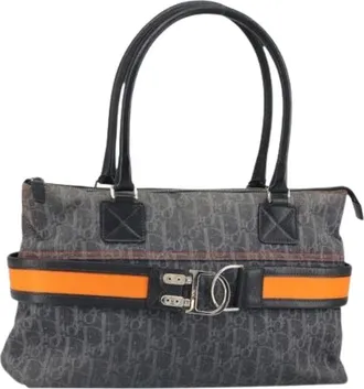 Dior Pre-owned Handbags, female, Gray, Size: ONE SIZE Pre-owned Vintage Trotter Canvas Hand Bag